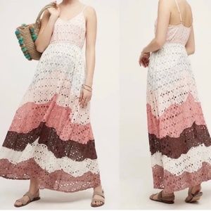 Anthropologie RAGA eyelet tiered maxi pastel dress- size small